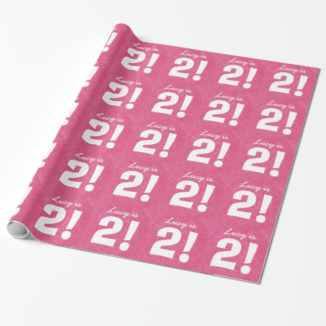 2nd Birthday Custom Name Pink White for GIRL B02Z Wrapping Paper (Unrolled)