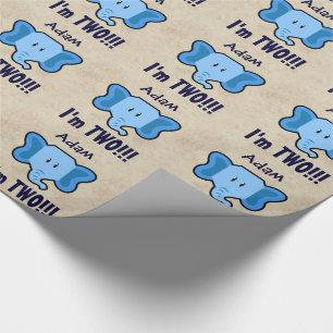 2nd Birthday Cute Blue Elephant Face for BOY E01Z Wrapping Paper
