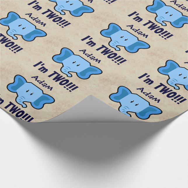 2nd Birthday Cute Blue Elephant Face for BOY E01Z Wrapping Paper (Corner)
