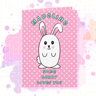 2nd Birthday Cute Bunny Cartoon Pink Sweet Card