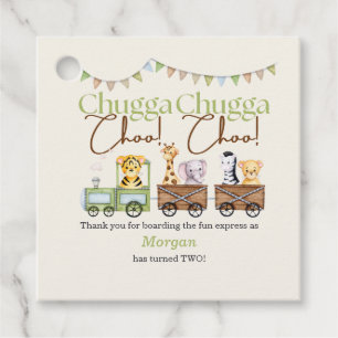 2nd Birthday Cute Chugga Watercolor Animal Train Favor Tags