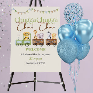 2nd Birthday Cute Chugga Watercolor Animal Train Foam Board