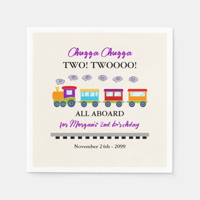 2nd Birthday Cute Colorful Train  Napkins (Front)