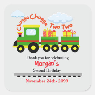 2nd Birthday Cute Colorful Train With Presents Square Sticker
