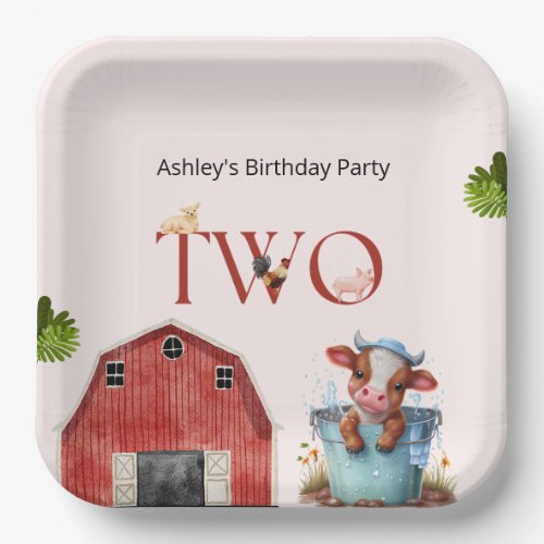 2nd Birthday Cute Cow Farm Barn Party  Paper Plates