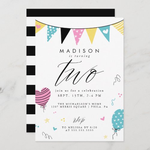 2ND BIRTHDAY  Cute Doodle Birthday Party Invitation