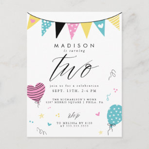 2ND BIRTHDAY Cute Doodle Birthday Party Postcard