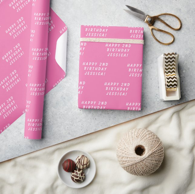 2nd Birthday Cute Girly Pink Simple Modern Girl Wrapping Paper (Crafts)