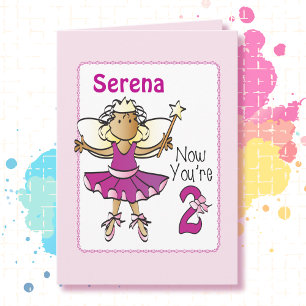 2nd Birthday Cute Sweet Ballerina Cartoon Ethnic Card