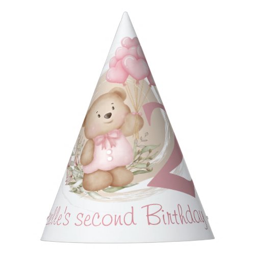 2nd Birthday Cute Teddy Bear Pink Party Hats