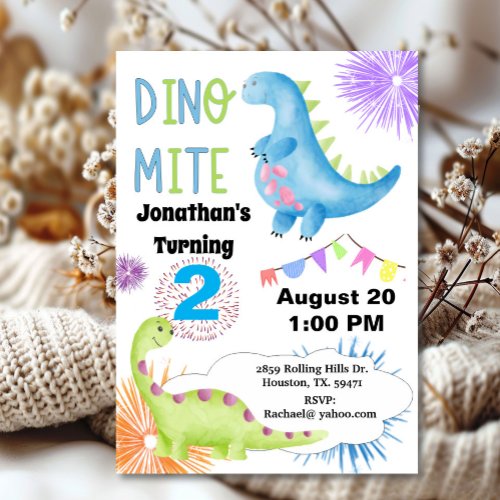 2nd Birthday Dino Mite Dinosaur Boy  Invitation