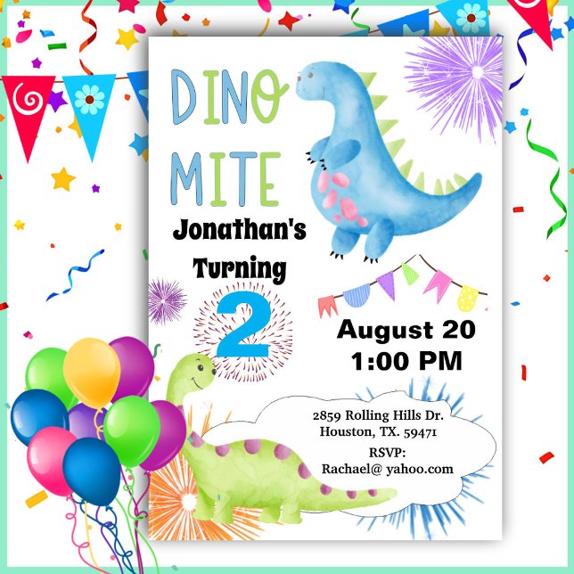 2nd Birthday Dino Mite Dinosaur Boy  Invitation (Creator Uploaded)