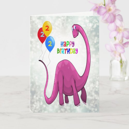 2nd Birthday Dinosaur and Ballons Card