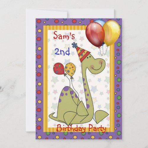 2nd Birthday Dinosaur Balloon Brights Invitation