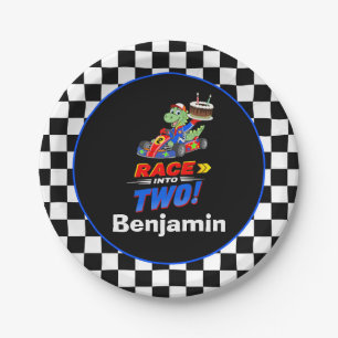 2nd Birthday Dinosaur Race Car Ready Set  Paper Plates