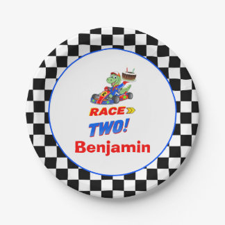 2nd Birthday Dinosaur Race Car Ready Set Paper Plates