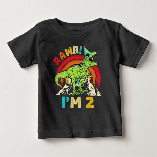  2nd Birthday Dinosaur T Rex Rawr Im 2 For Boys Baby T_Shirt