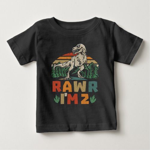  2nd Birthday Dinosaur T Rex Rawr Im 2 For Boys Baby T_Shirt