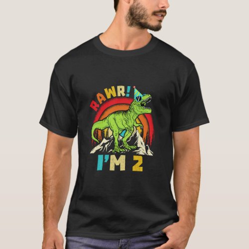 2nd Birthday Dinosaur T Rex Rawr Im 2 For Boys  T_Shirt