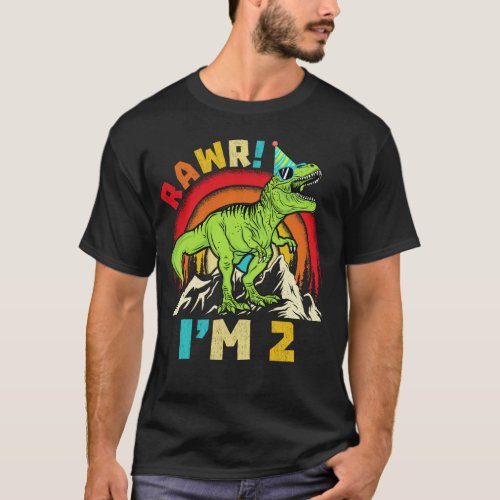  2nd Birthday Dinosaur T Rex Rawr Im 2 For Boys T_Shirt