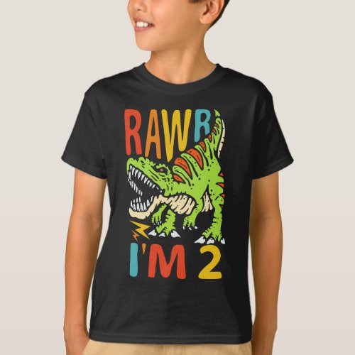  2nd Birthday Dinosaur T Rex Rawr Im 2 For Boys  T_Shirt