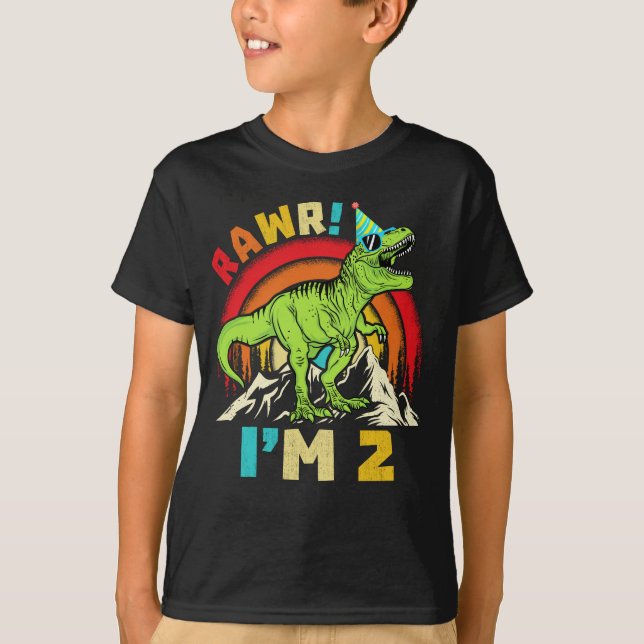  2nd Birthday Dinosaur T Rex Rawr I'm 2 For Boys T-Shirt (Front)