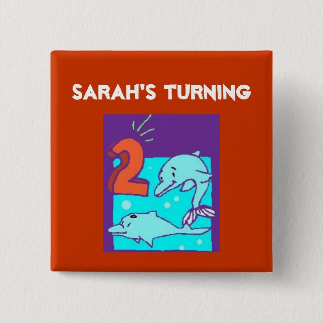 2nd Birthday Dolphins Button (Front)