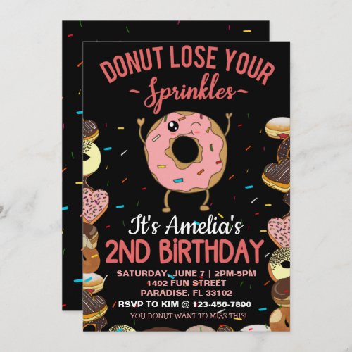 2nd Birthday Donut Theme Two Years Old Invitation