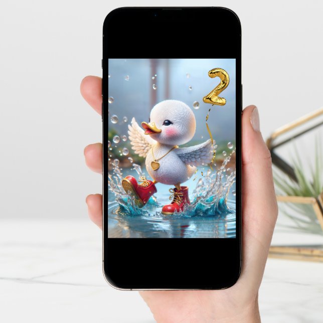 2nd Birthday Duck Dancing In a Rain Puddle Card (Front Digital)