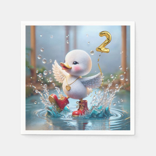 2nd Birthday Duck Dancing In a Rain Puddle Napkins (Front)