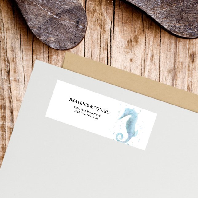 2nd Birthday Dusty Blue Seahorse  Label (Watercolor Seahorse Return Address Label)