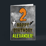 2nd Birthday: Eerie Halloween Theme   Custom Name Card<br><div class="desc">The front of this scary and spooky Hallowe’en themed birthday greeting card design features a large number “2”, along with the message “HAPPY BIRTHDAY, ”, and a customizable name. There are also depictions of a bat and a ghost on the front. The inside features a custom birthday greeting message, or...</div>