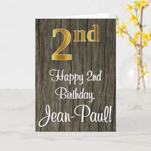 2nd Birthday: Elegant Faux Gold Look #, Faux Wood Card
