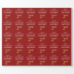 [ Thumbnail: 2nd Birthday: Elegant, Red, Faux Gold Look Wrapping Paper ]