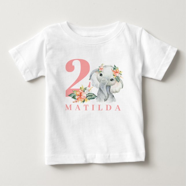 2nd birthday elephant floral t-shirt (Front)