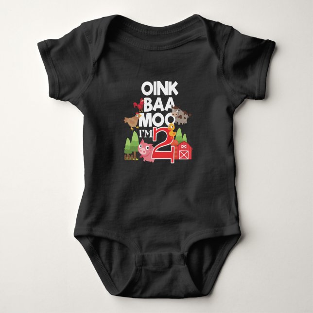 2nd Birthday Farm Animal 2 Years old Baby Bodysuit (Front)