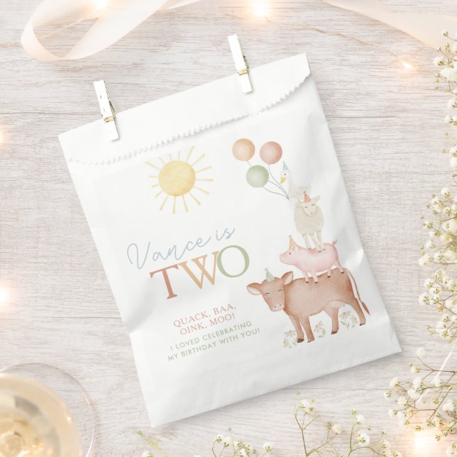 2nd Birthday Farm Animals Barnyard Party Boys Favor Bag (Clipped)