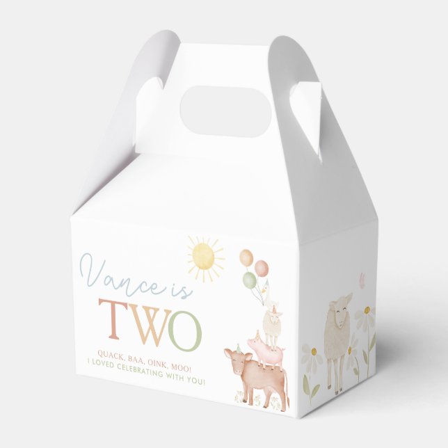 2nd Birthday Farm Animals Barnyard Party Boys Favor Boxes (Front Side)