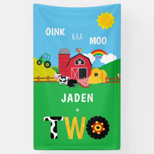 2nd Birthday Farm Barn Animals Oink Baa Moo Cute Banner