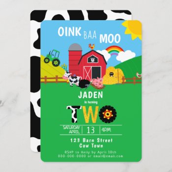 2nd Birthday Farm Barn Animals Oink Baa Moo Cute Invitation by LilPartyPlanners at Zazzle