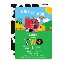 2nd Birthday Farm Barn Animals Oink Baa Moo Cute Invitation