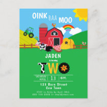 2nd Birthday Farm Barn Animals Oink Baa Moo Cute Invitation Postcard