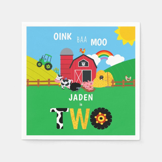 2nd Birthday Farm Barn Animals Oink Baa Moo Napkins (Front)