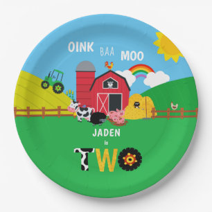 2nd Birthday Farm Barn Animals Oink Baa Moo Paper Plates