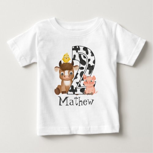 2nd Birthday Farm barnyard animals cow pattern Baby T_Shirt