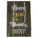[ Thumbnail: 2nd Birthday: Faux Gold Look & Faux Wood Pattern Gift Bag ]