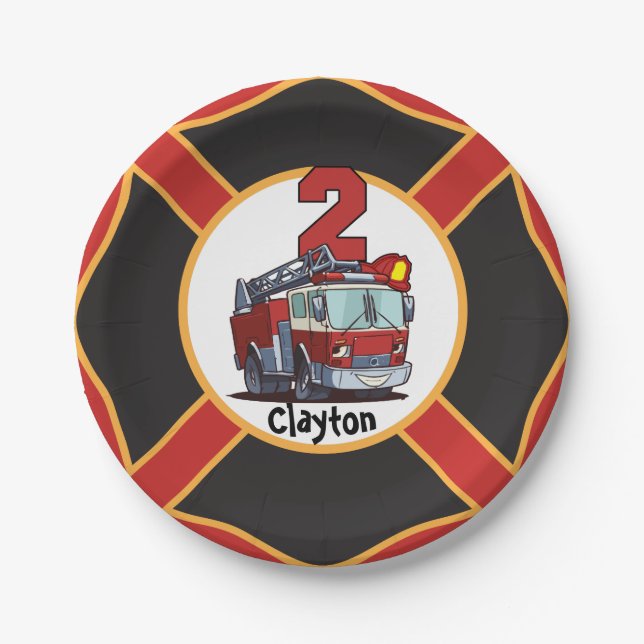 2nd Birthday Fire Truck Paper Plates (Front)