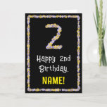 [ Thumbnail: 2nd Birthday: Floral Flowers Number, Custom Name Card ]