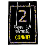 [ Thumbnail: 2nd Birthday: Floral Flowers Number, Custom Name Gift Bag ]