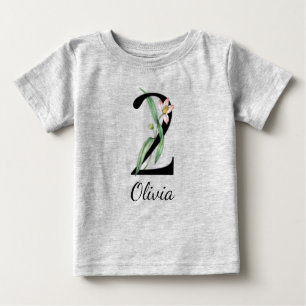 2nd Birthday Floral Personalized Name Baby T-Shirt